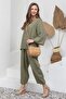 Green Cotton Muslin Long Sleeve Blouse and Loose Trousers Set - 4