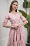 Powder Color V-Neck Midi Length Spring Branch Dress - 2