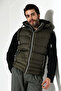 Men's Gel Filled Lined Hooded Inflatable Vest with Inner Pocket and Detachable Zipper, Khaki - 3