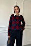 Women's Shoulder Stitched Diamond Pattern Knitwear Sweater - 2