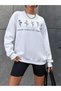 Women's White Positive Garden Printed Crew Neck Oversize Sweatshirt - 3