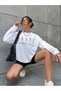 Women's White Positive Garden Printed Crew Neck Oversize Sweatshirt - 2