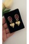 Burgundy Stone Embroidered Heart Model Christmas Special Design Earrings