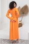 Hijab Orange Color Linen Waist-Tie Dress - 5