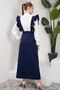 Long Navy Blue Crepe Salopet Skirt - 4