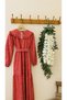 Red Small Floral Floor-Layered Poplin Dress with Hijab Mobile Collar (Dese-Mobile Collar) - 5