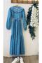 Blue Layered Poplin Dress with Hijab Mobile Collar (Dese-Seyar Neck)