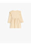 Ruffle Detail Long Sleeve A-Line Crew Neck Dress - 2