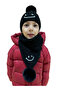 Children's Smiling Face Detailed Beanie Scarf Set 7016 - 6