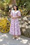 Collared Pink Pastel Floral Balloon Sleeve Flared Dress - 4