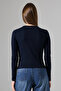 Lycra Ribbed Fabric Long Sleeve Blouse with Buttons on Collar 21926 Dark Blue - 4