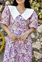 Collared Pink Pastel Floral Balloon Sleeve Flared Dress - 3