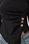 Women's Black Buttoned Gathered Asymmetrical Cutout Knitted Blouse Fw00001 - 4