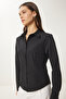Women's Black Button Basic Shirt Rq00001 - 4