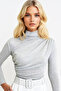 Silvery Gray Stand Collar Shoulder Draped Silver Glitter Blouse Alc-X11257 - 3