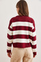 Women's Burgundy Crew Neck Striped Knit Sweater Kzk-19000932 - 6