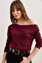 Women's Plain Burgundy Striped Premium Soft Touch Boat Neck Stretchy Blouse Blz- 19002448 - 3