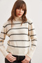 Turtleneck Cream Striped Knitwear Sweater - Kzk- 19000929 - 3
