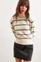 Turtleneck Cream Striped Knitwear Sweater - Kzk- 19000929