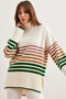 Women's Ecru Turtleneck Colorful Striped Knitwear Tunic Tnk- 19000103 - 2