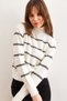 White Striped Turtleneck Knitwear Women's Sweater - Kzk- 19000929