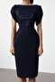 Navy Blue Fitted Shimmering Sequin Elegant Evening Prom Dress TPRSS24EL00108 - 2
