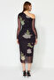 Çok Renkli Çiçek Desenli Örme Şık Abiye Gece Mezuniyet Elbisesi TPRAW24EL00295 - 6