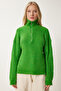 Women's Green Zippered Collar Knitwear Sweater BV00100 - 3