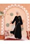 Elif Vav Embroidered Snap Fastener Robe Black - 5