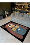 Marbling Collection Multicolored Bear Post Hat Mountaineer Face Patterned Woven Base Decorative Carpet Ebru11