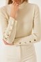 Women's Ecru Knit Sweater with Button Detail on Sleeves 20247564 - 3