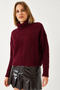 Women's Burgundy Turtleneck Patterned Knitwear Sweater 20246940 - 5