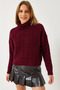 Women's Burgundy Turtleneck Patterned Knitwear Sweater 20246940