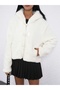 White Hooded Button Detailed Lined Plush Coat - 2