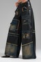 Piece Faux Leather Wide Leg Pants with Jeans Garnish - 4