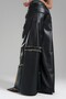 Piece Faux Leather Wide Leg Pants with Jeans Garnish - 6