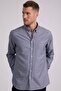 Men's Regular Fit Classic Cut Cotton Oxford Texture Single Pocket Navy Blue Button Lapel Shirt
