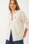 Women's Embroidery Heart Embroidered Striped Loose Premium Woven Shirt Mda9000 - 4