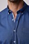 Men's Regular Fit Classic Cut Cotton Oxford Texture Single Pocket Indigo Button Lapel Shirt - 4