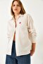Women's Embroidery Heart Embroidered Striped Loose Premium Woven Shirt Mda9000 - 3