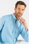 Men's Regular Fit Classic Cut Cotton Oxford Texture Single Pocket Blue Button Lapel Shirt