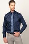 Classic Fit Long Sleeve Cotton Satin Men's Navy Blue Shirt