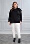 Women's Plus Size Side Faux Leather Ruffle Stone Detail Stretchy Viscose Blouse - 6
