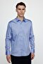Classic Fit Long Sleeve Cotton Satin Men's Blue Shirt