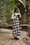 Black-White Plaid Long Winter V-Neck Gilet Dress - 2