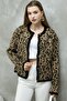 Brown Leopard Print Cardigan for Women - Buttoned, Crew Neck - 7