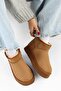 Women's Ys Short Suede Flat Boots with Hairy Inside, Tan Textile
