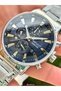 Brand Silver Color Steel Band Navy Blue Dial Men Wristwatch Rosary Bracelet - 4