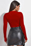 Kadın Kırmızı Göğüs Dekolteli Uzun Kollu Cut Out Crop Top Bluz - 2