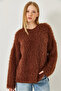 Women's Brown Furry Oversize Sweater 241205 60261212